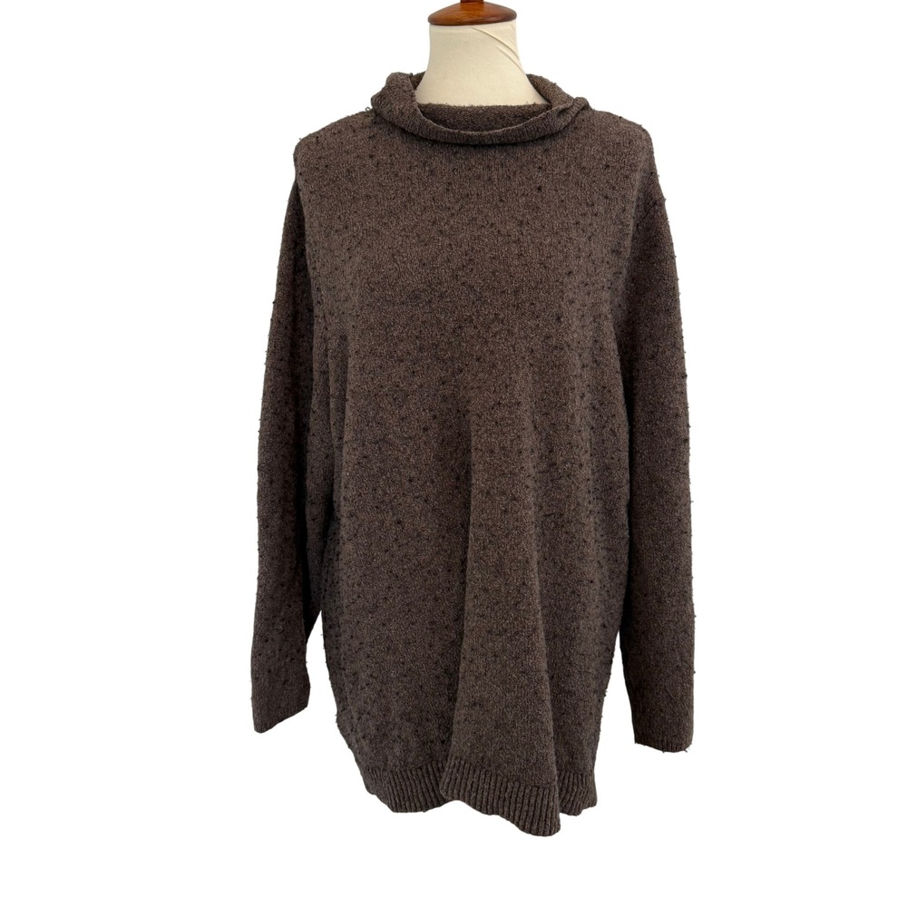 J. Jill‎ Brown Speckled Cowl Neck Wool Blend Oversized Sweater Womens XL Marled